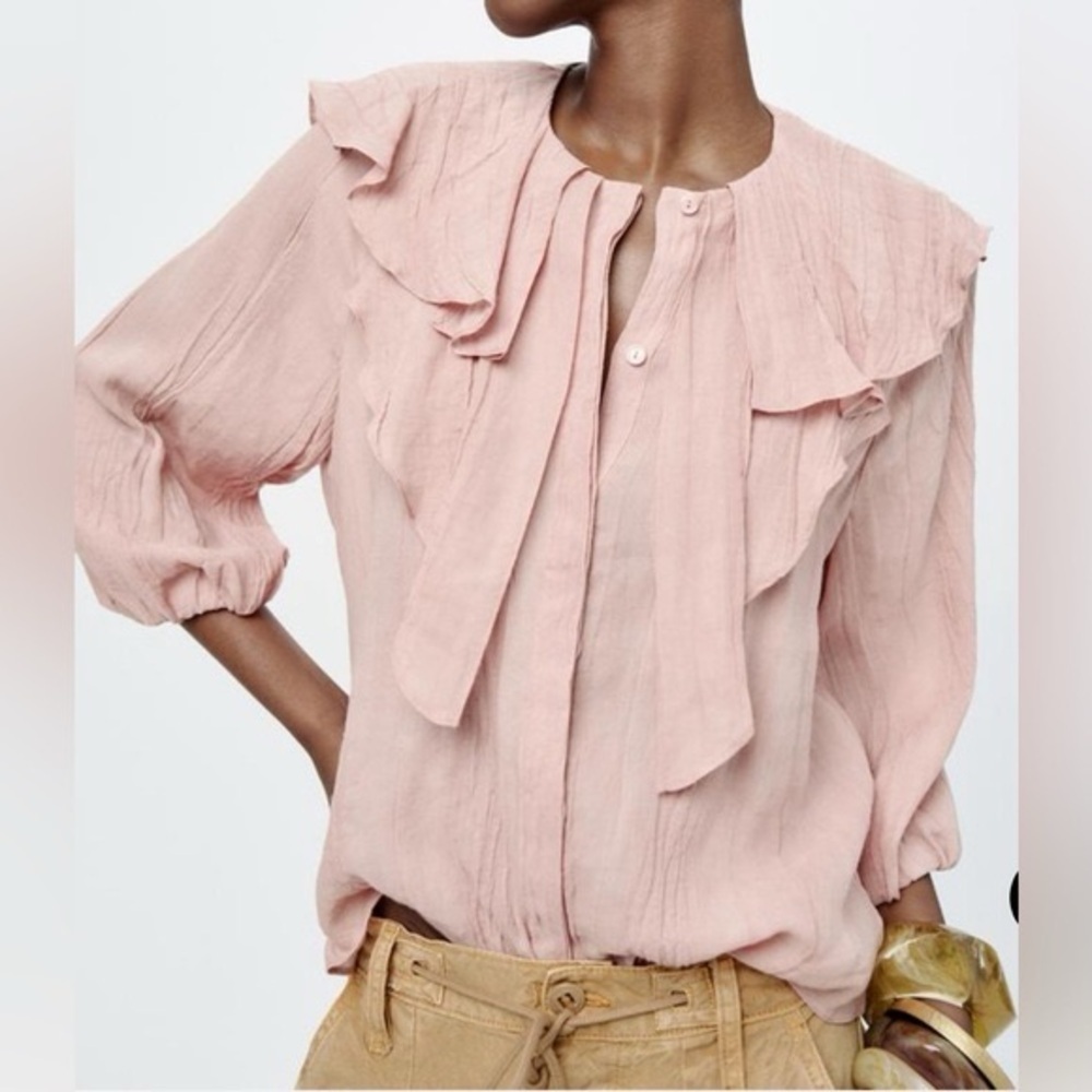 Zara Collection Ruffled Collar Shirt -Blouse - Size Small NEW